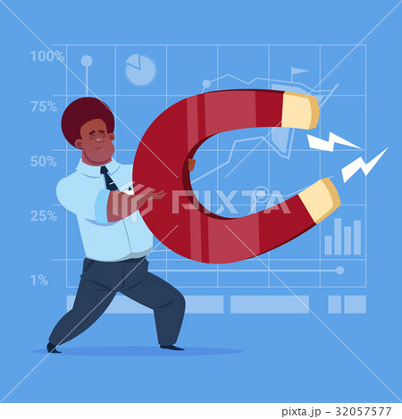 African American Business Man Holding Magnet 32057577