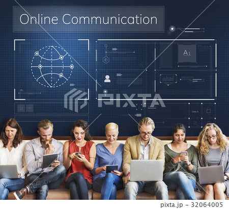 Network connection graphic overlay banner on wall 32064005