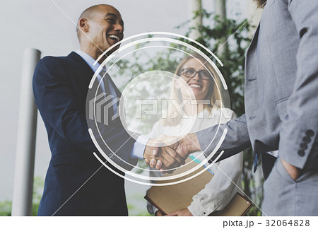 Handshake Circle Round Badge Banner 32064828