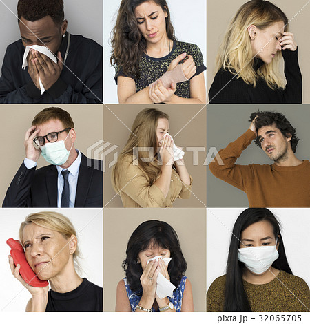 Set of Diversity People with Health Sickness Studio Collage Set of Diversity People with Health Sickness Studio Collage 32065705