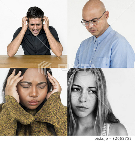 Set of Diversity People Sad Face Expression Emotion Studio Collage 32065755