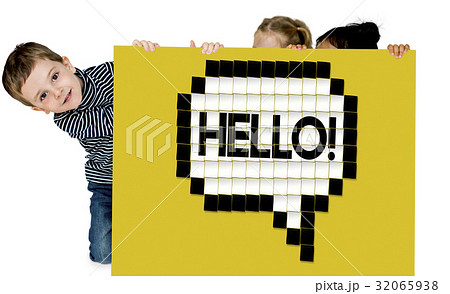 Kids Say Hello Hi Greeting Speech Bubble Graphic 32065938