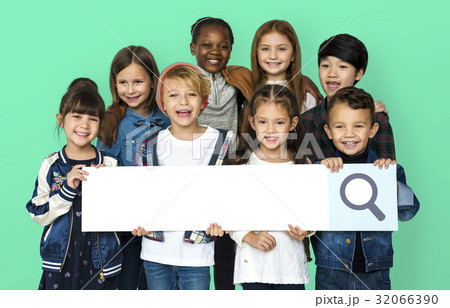 Group of children with searching sign Group of children with searching sign 32066390