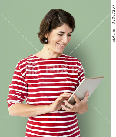 Adult Woman Using Digital Tablet Studio 32067207