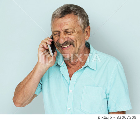 Senior Adult Man Talking on Mobile Phone Studio Portrait 32067509