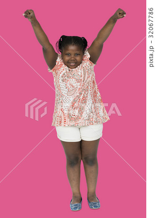 Little girl hands up studio portrait 32067786