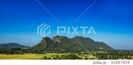 mountain view, paddy and green meadow, blue sky 32067859