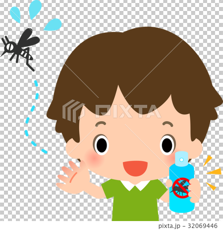 Boy with insect repellent spray and mosquito 32069446