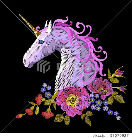 Fantasy Unicorn Embroidery Patch Sticker のイラスト素材