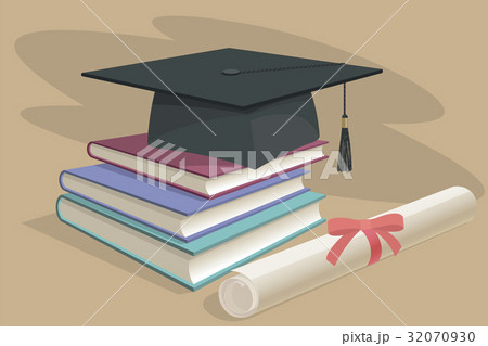 Black graduation cap, mortarboard and diploma Black graduation cap, mortarboard and diploma 32070930
