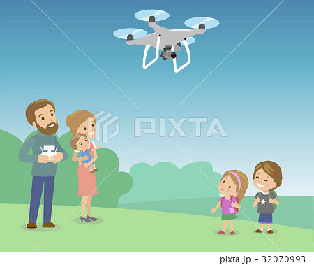 Father Operating Drone By Remote Control With Kids 32070993