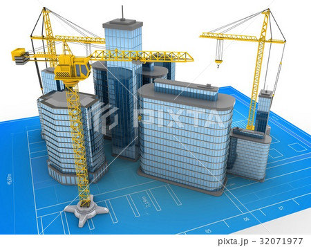 city over blueprint background with cranes 32071977