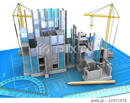 building construction with cranes 32071978