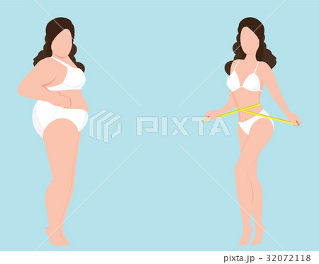 Woman before and after diet weigh loss. 32072118