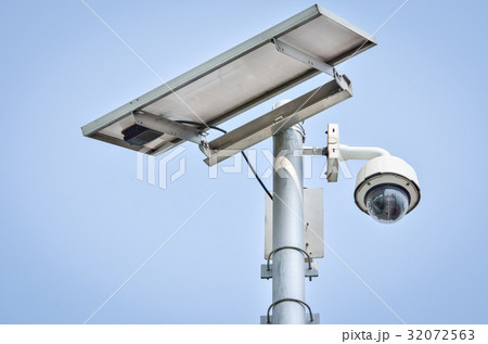 CCTV camera security with Solar panel in the city CCTV camera security with Solar panel in the city 32072563