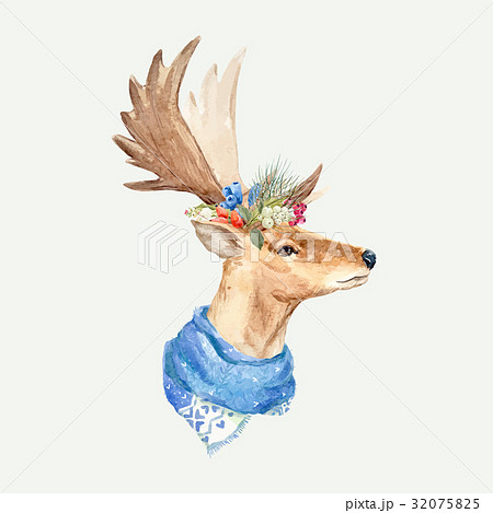 Watercolor Deer Vector Portraitのイラスト素材 3755