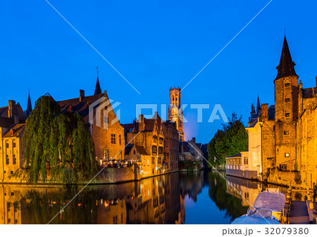 Landmark of bruges town in Belgium at twilight Landmark of bruges town in Belgium at twilight 32079380