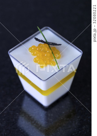 Canape desserts and snack in plastic cups  32080221
