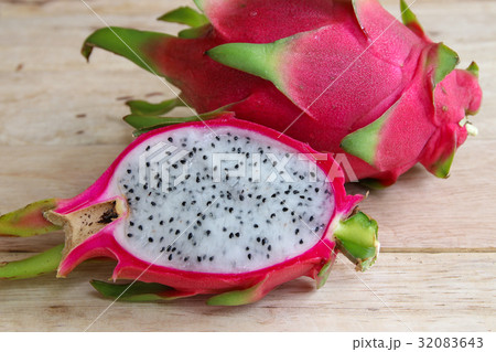 Fresh Dragon Fruit On Wooden Background Fresh Dragon Fruit On Wooden Background 32083643