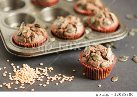 muffins with red lentils and pumpkin seeds muffins with red lentils and pumpkin seeds 32085280