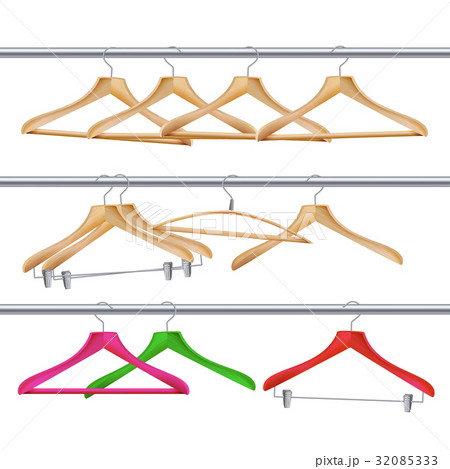Wooden Clothes Hangers Vector. Realistic Coat 32085333