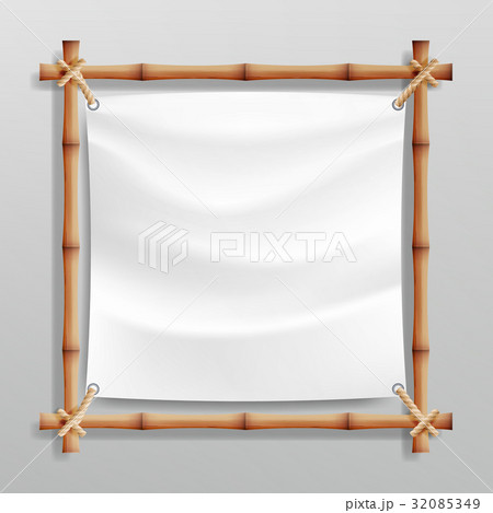 Bamboo Frame Vector With White Canvas. Wooden Bamboo Frame Vector With White Canvas. Wooden 32085349
