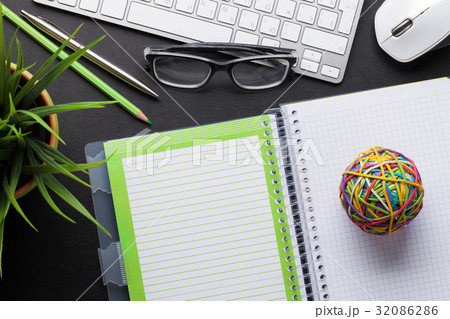 Office desk with computer and supplies 32086286