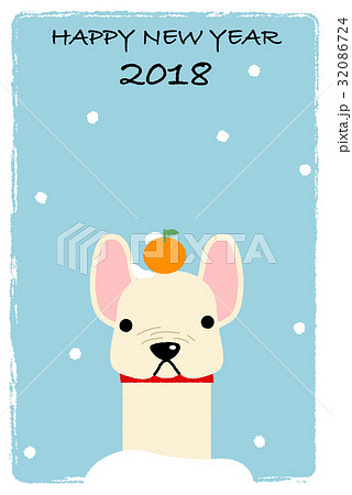 年賀状2018　いぬと雪 32086724