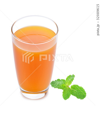 Orange juice and fresh mint on white background. 32089615