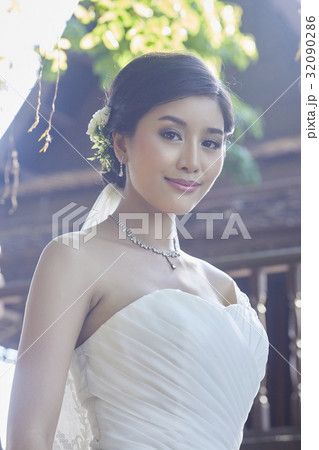 a portrait of beautiful bride is smiling a portrait of beautiful bride is smiling 32090286
