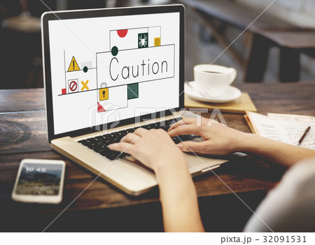 Hands working on laptop network graphic overlay Hands working on laptop network graphic overlay 32091531