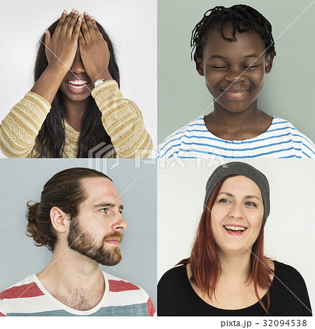 Set of Diversity People Face Expression Lifestyle Studio Collage 32094538