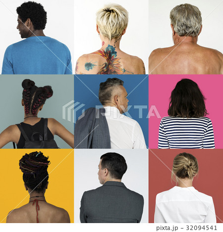 Collages diverse people backview concept Collages diverse people backview concept 32094541