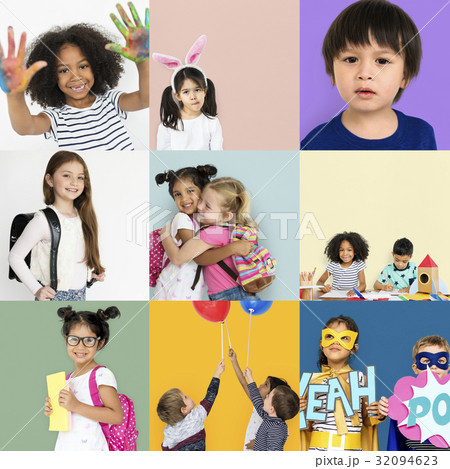 People Set of Diversity Kids Playful Studio Portrait 32094623