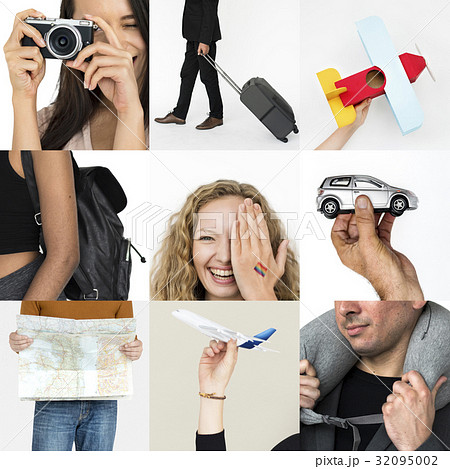 Set of People Traveling Journey Studio Collage Set of People Traveling Journey Studio Collage 32095002