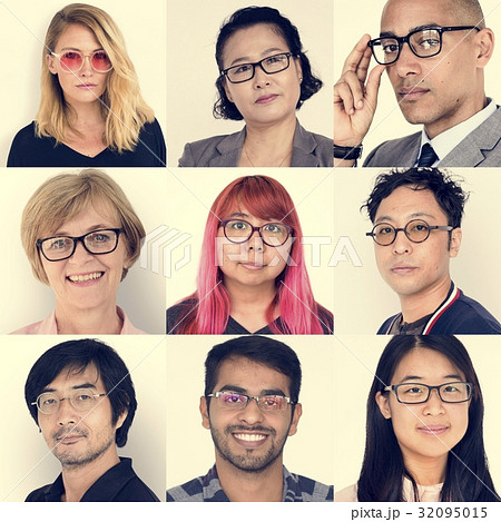 Set of Diversity People Wearing Eyeglasses Studio Collage Set of Diversity People Wearing Eyeglasses Studio Collage 32095015