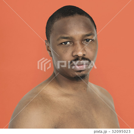 African Descent Man Barechested Studio 32095023