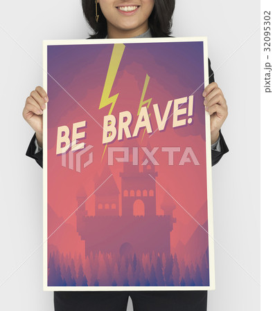 Woman holding network graphic overlay banner 32095302