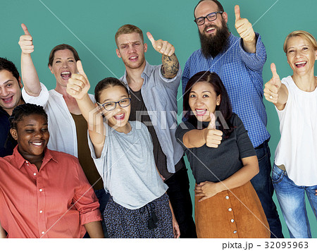 Diverse Group of People Thumbs Up Together Studio Portrait 32095963