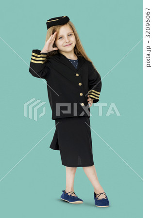 Young caucasian girl in the air hotess uniform 32096067