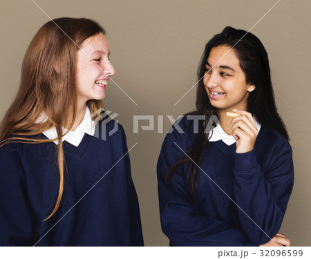 Young girl students smiling studio portrait 32096599