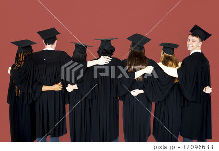 Diverse Students wearing Cap and Gown Studio Portrait 32096633