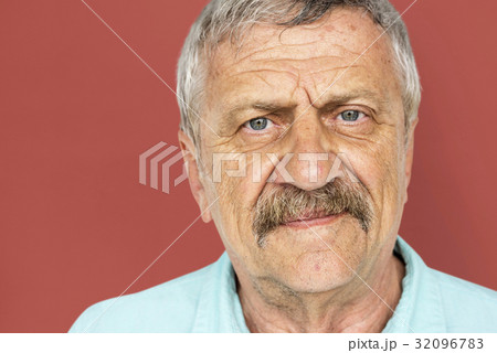 Senior Adult Man Serene Face Expression Studio Portrait 32096783