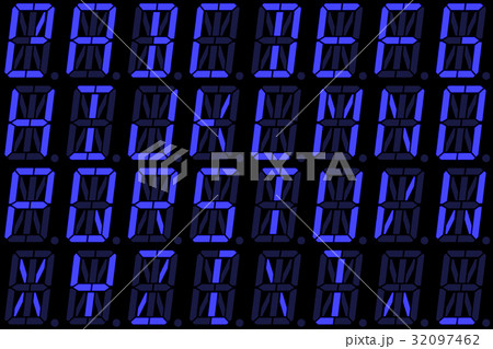 Digital font from letters on blue LED display 32097462