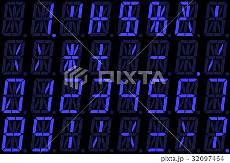 Digital numbers on blue alphanumeric LED display 32097464