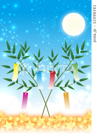 背景素材壁紙 七夕飾り 祭り 伝統 短冊 笹の葉 初夏 星屑 天の川 天の河 のイラスト素材 3981
