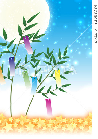 背景素材壁紙 七夕飾り 祭り 伝統 短冊 笹の葉 初夏 星屑 天の川 天の河 のイラスト素材 3984