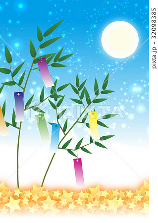 背景素材壁紙 七夕飾り 祭り 伝統 短冊 笹の葉 初夏 星屑 天の川 天の河 のイラスト素材 3985