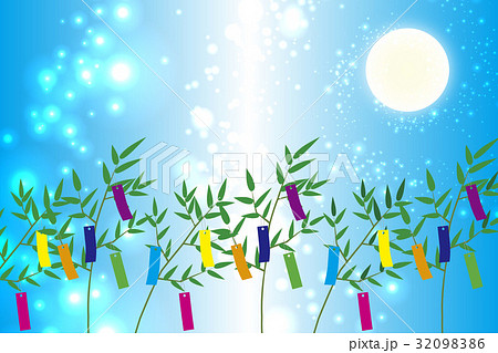 背景素材壁紙 七夕飾り 祭り 伝統 短冊 笹の葉 初夏 星屑 天の川 天の河 のイラスト素材 3986