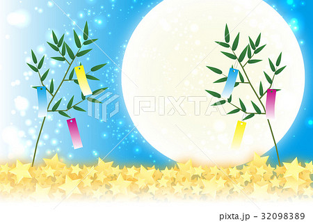背景素材壁紙 七夕飾り 祭り 伝統 短冊 笹の葉 初夏 星屑 天の川 天の河 のイラスト素材 39